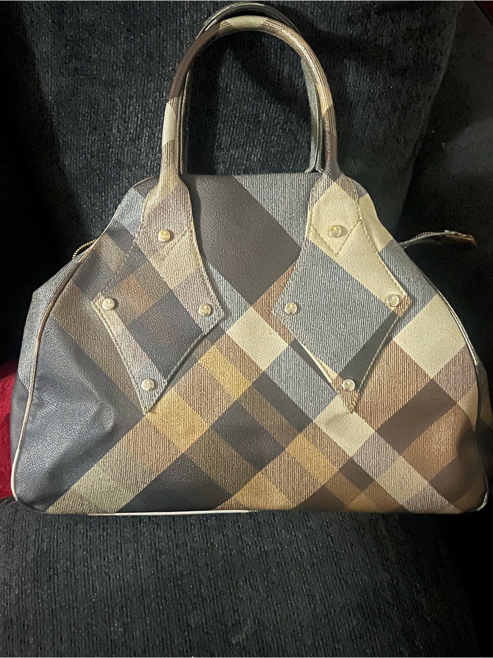 Vivienne Westwood Derby Tartan Yasmine Bowling Bag Handbag Plaid Logo Necklace